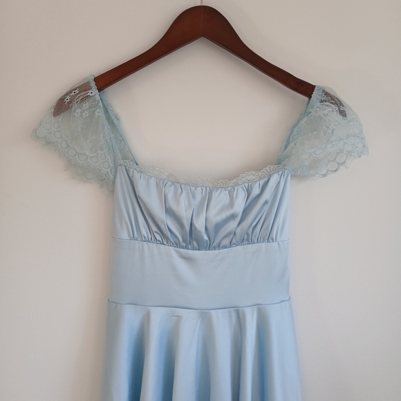 😇NWT -Marthea- Lace - Square Neck - Baby Blue Mini Dress-Size small🩵 - Picture 6 of 12
